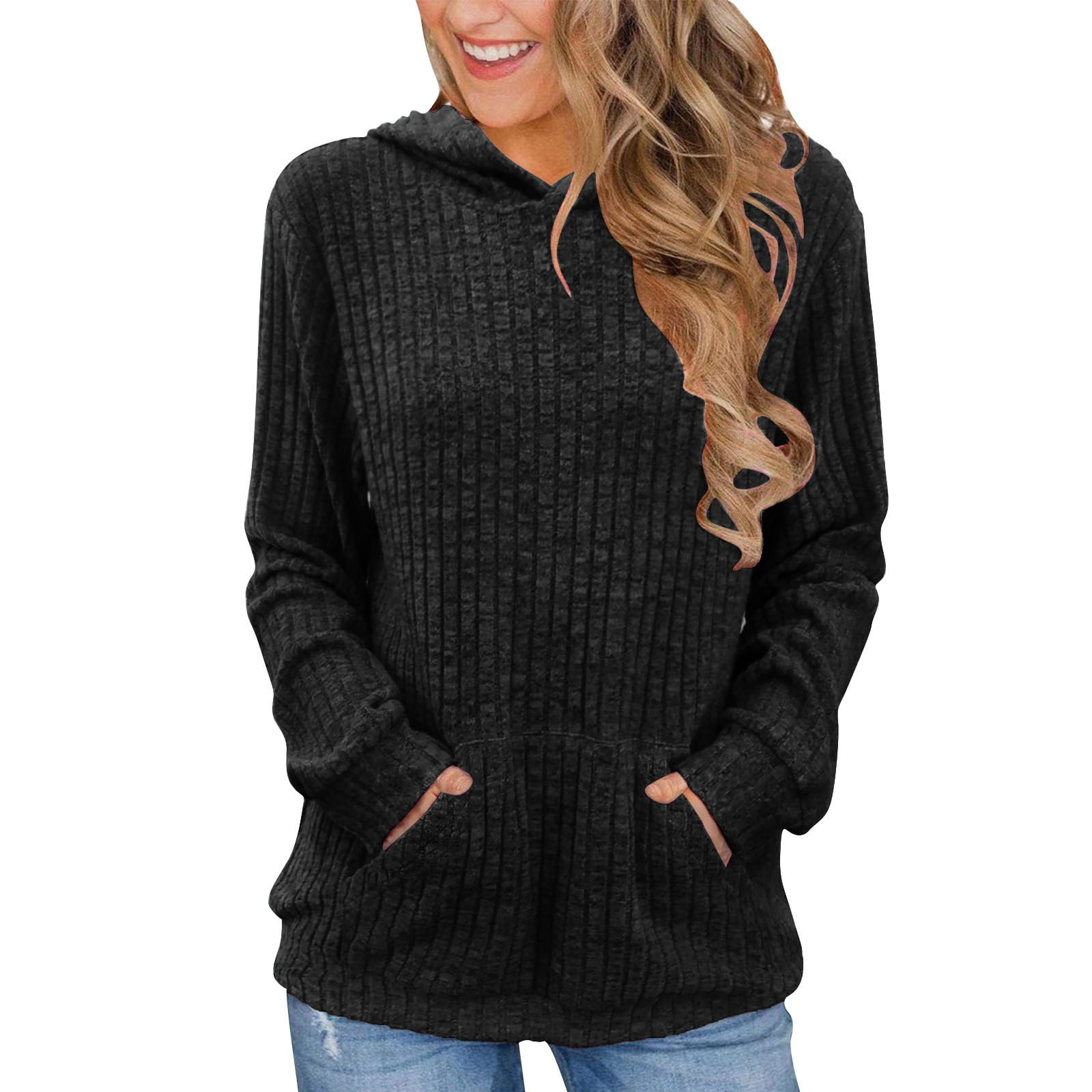 Hooded Knitted Pullover Long Sleeved Sweater main image 0