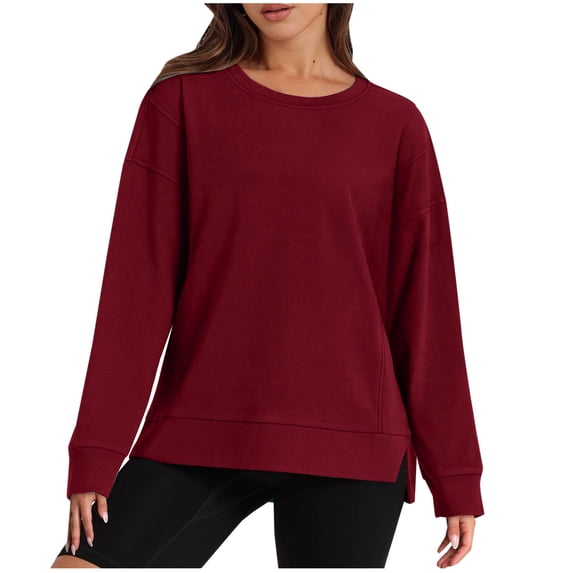 S Buigttklop Crewneck Sweatshirts for Women Fall Long Sleeve Shirts Side Slit Tops Loose Fit