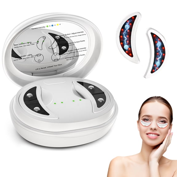 Electric Eye Massager with Red Light Therapy, Micro-Current Pulse Technology, Reduce Puffiness and Dark Circles, Portable Eye Care Device with Type-C Charging (White)