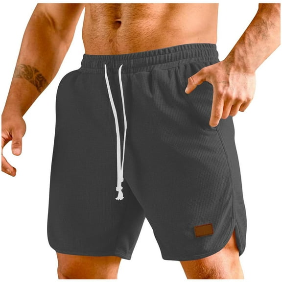 Inleife Men Casual Solid Summer With Pockets Drawstring Middle Waist Sport Short Pants