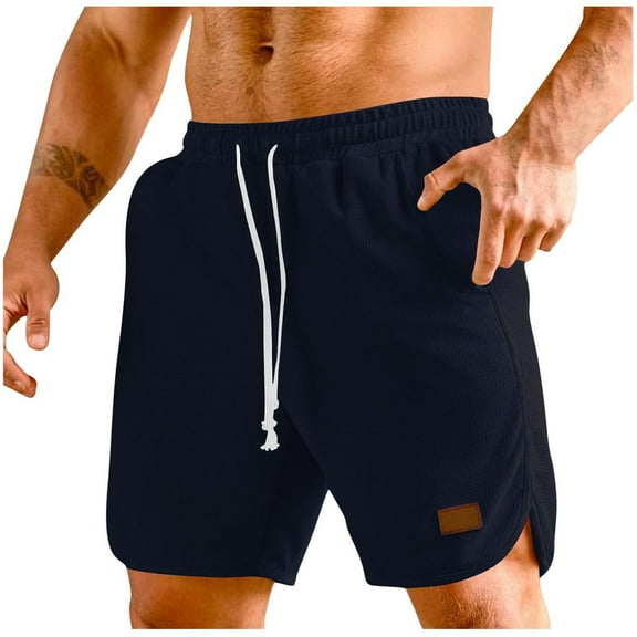 Inleife Men Casual Solid Summer With Pockets Drawstring Middle Waist Sport Short Pants