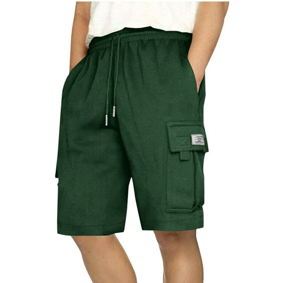 Inleife Men's Cargo Shorts Casual Solid Color Drawstring Waist Athletic Gym Shorts with Pocket
