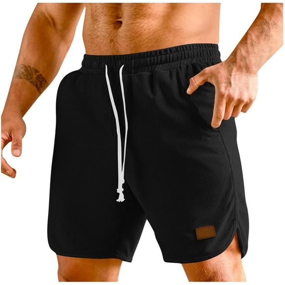 Inleife Mens Shorts Casual Solid Summer With Pockets Drawstring Middle Waist Sport Short Pants
