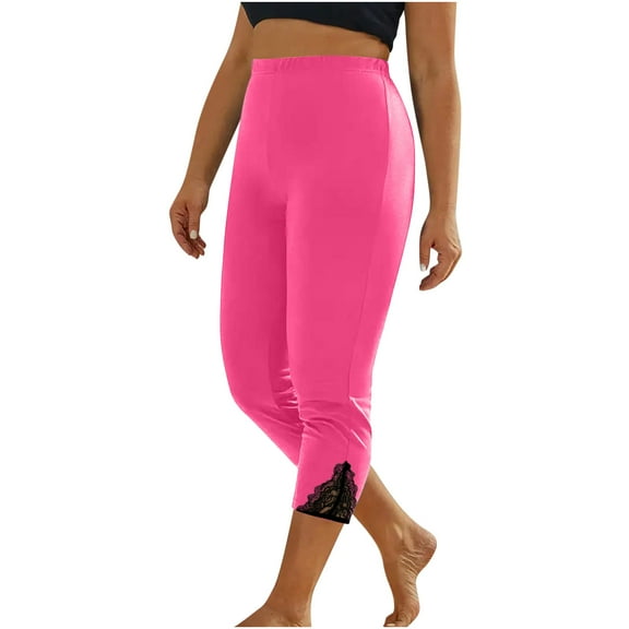 Inleife Women's Summer High Waisted Solid Color Capris Matching Slim Fitting Yoga Gym Pants Lace Leggings