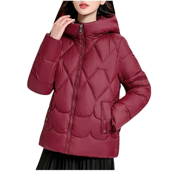 Inleife Womens Plus Size Jackets Womens Solid Color Short Hooded Cotton Jacket Long Sleeved Cotton Jacket