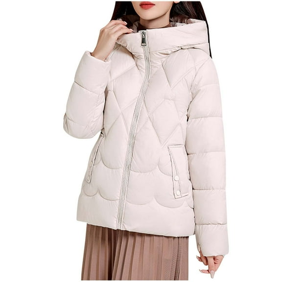Inleife Womens Plus Size Jackets Womens Solid Color Short Hooded Cotton Jacket Long Sleeved Cotton Jacket