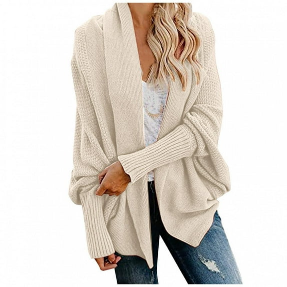 LoyisViDion Women Long Sleeve Knit Winter Cardigan Sweater Solid Color Coat Beige 4(Free Size)