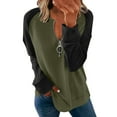 thumbnail image 1 of Online Juebong Women Casual Solid Zipper Splicing Loose Hooded Long Sleeve V-Neck Tops, 1 of 5