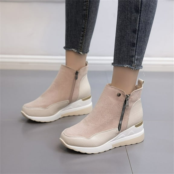 New High-top Shoes Suede Platform Wedge Heel Side Zipper And Cotton Ankle Boots