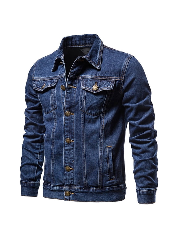 Men's Solid Color Button Pocket Slim Fashion Casual Work Denim Jacket Jean Jacket Men