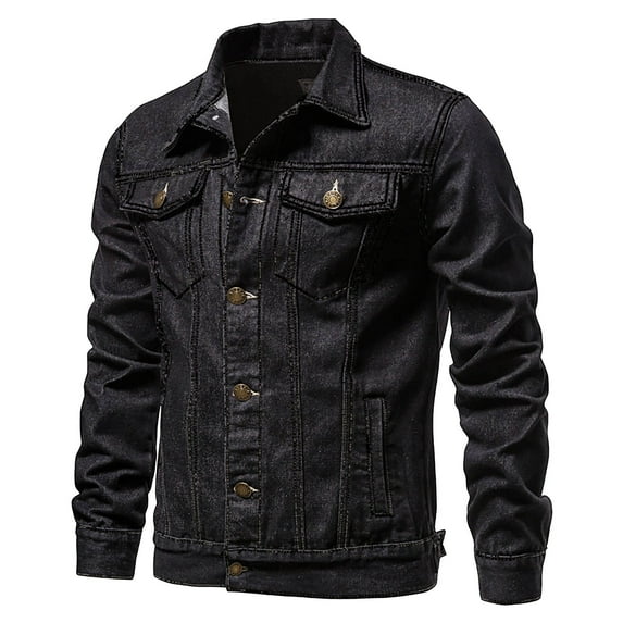 Ofreoo Men's Solid Color Button Pocket Slim Fashion Casual Work Denim Jacket Jean Jacket Men