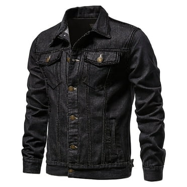 Clearance Sales Online Deals Ofreoo Men's Solid Color Button Pocket Slim Fashion Casual Work Denim Jacket Jean Jacket Men
