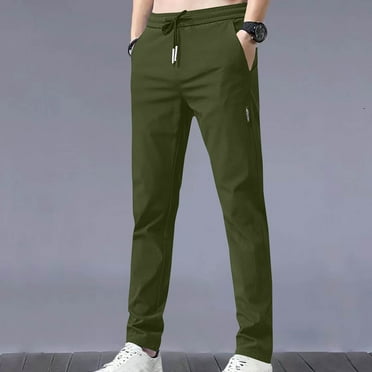 Clearance Sales Online Deals Ofreoo Pants for Men Casual Loose Elastic Waist Drawstring Nine-point Trousers with 2 Pockets