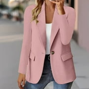 OFREOO Women's Fashion Solid Button Suit Coat Long Sleeve Hatless Casual Coat/Jacket Tops Fleece Jacket Women