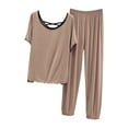 thumbnail image 1 of Pajama Set for Women 2 Piece Lounge Set Women Fashion Loose Flash Short Sleeve T-shirt High Waist Shorts Two-piece Home Casual Pajamas Suit Khaki 2XL, 1 of 2