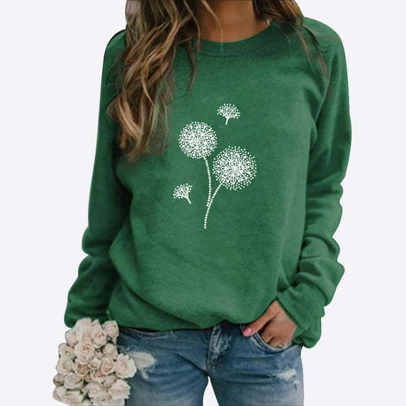 Clearance Sales Oversized Crewneck Sweatshirt Women Women's Dandelion Print Casual Fashion Sweatshirt Top