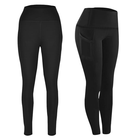 Clearance Sales! Stretchy Yoga Pants For Women High Waisted Workout Tights With Side Pockets Comfortable Gym Leggings Moisture Wicking Black XL Size