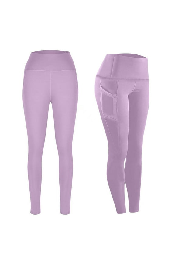 Clearance Sales! Stretchy Yoga Pants For Women High Waisted Workout Tights With Side Pockets Comfortable Gym Leggings Moisture Wicking Pink M Size