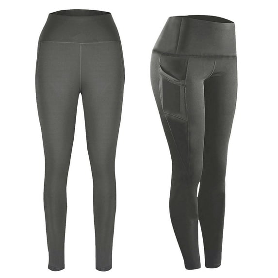 Clearance Sales! Stretchy Yoga Pants For Women High Waisted Workout Tights With Side Pockets Comfortable Gym Leggings Moisture Wicking Dark Gray L Size