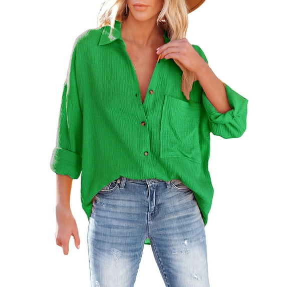 Clothing 2025 Super Soft Wrinkle Free Button Down Shirts for Women Formal Work Dress Blouses Tops Womens Button Down Shirts Boyfriend Long Sleeve Oversized Blouses Tops