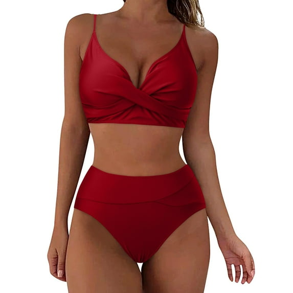 Clearance Sales Swimwears Tankinis Set Summer Saving Two Piece Swimsuits Women Vintage Front Two Ruched Swimwears Bathing Suit Tie String Thong Bikini Set for Women