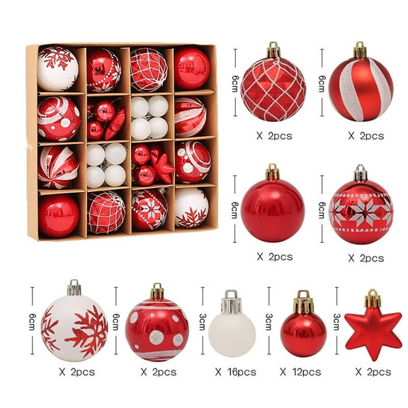 Christmas Ornaments Set, 42ct Red and White Shatterproof Christmas Tree Decorations Ball Ornaments Bulk, 2.36 Inch Hanging Ornaments for Xmas Trees Holiday Party Decor
