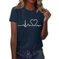 thumbnail image 1 of NAMTYQX Cute Tops for Women Gemusterte Cool Crewneck Stretch Print Short Sleeve Casual Plus Size Loose Fitting Summer Tops for Women 2025 Navy Size L, 1 of 5