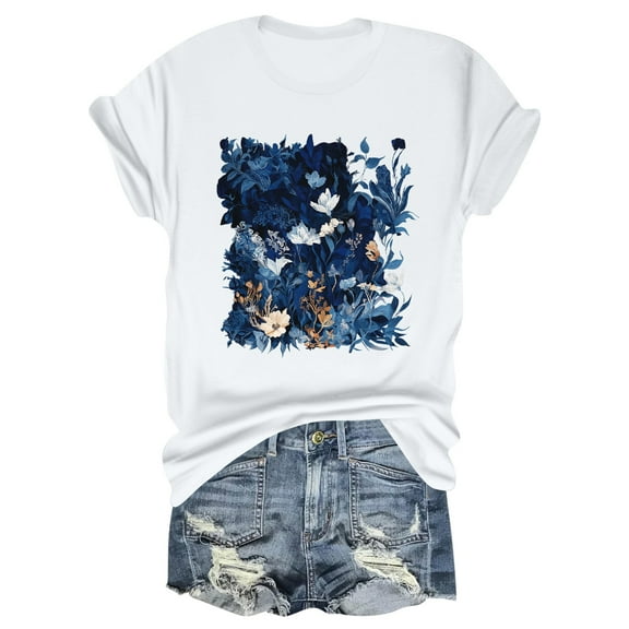 NAMTYQX Cute Tops for Women Grafisches Fashion Soft Graphic Loose Plus Size Crew Neck Short Sleeve Stretchy Ladies Tops and Blouses White Size L