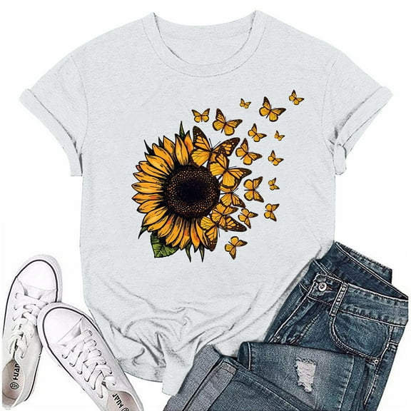 NAMTYQX Hawaiian Shirts for Women Grafisches Stretchy Plus Size Short Sleeve Print Cute Loose Fit Crew-Neck Cool Graphic Tees Orange Size 3XL