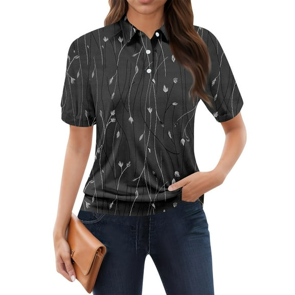 NAMTYQX Plus Size Tops for Women Soft Trendy Short Sleeve Lounge Womens Polo Shirts Lapel Dark Gray Size S