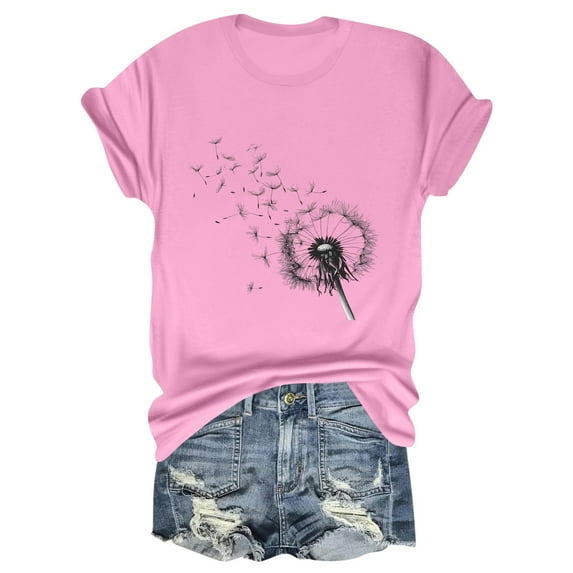 NAMTYQX Shirts for Teens Girls Bedruckte Soft Light Short Sleeve Hip Loose Crewneck Plus Size Pattern Short Sleeve Shirts for Women Pink Size XL