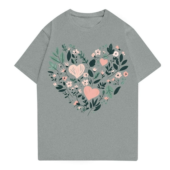 NAMTYQX Shirts for Teens Girls Boyfriend mit Muster Fashion Soft Graphic Stretch Scoop Neck Short Sleeve Oversize Basic Tees for Women Gray Size XL