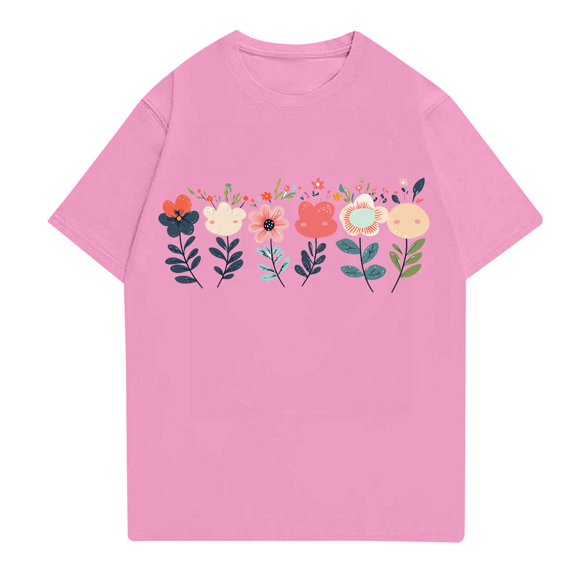 NAMTYQX Shirts for Teens Girls Print Baggys Fashion Short Sleeve Light Breathable Crewneck Graphic Plus Size Womens Graphic T Shirts Pink Size M