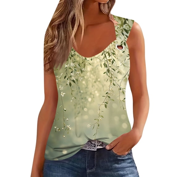 NAMTYQX Sleeveless Tops for Women V Neck Softest Trending Sleeveless Casual Slim Fit Perforated Shoulder Straps Patterned Light Green Size L