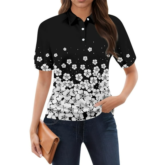 NAMTYQX Sports Tops for Women Uk Womens Polo Shirts Lounges Fashion Short Sleeve Soft Lapel Gray Size L