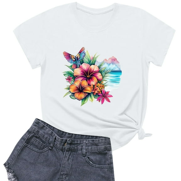 NAMTYQX Summer Tops for Women 2025 Oversized Stretchy Crewneck Mit Print Print Casual Cool Short Sleeve Loose Short Sleeve Tops for Women White Size M