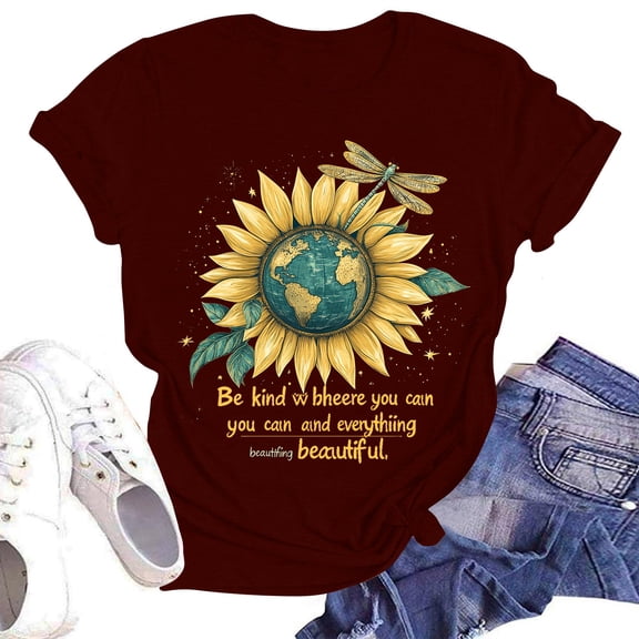 NAMTYQX Summer Tops for Women 2025 Plus Size Muster Print Cool Lightweight Hip Loose Short Sleeve Crew Neck Cute Tops for Teen Girls Wine Size M