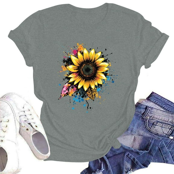 NAMTYQX T Shirts for Women Short Sleeve Gemustertes Airoft Cute Graphic Plus Size Comfy Crewneck Stretchy Blouses for Women Gray Size XL