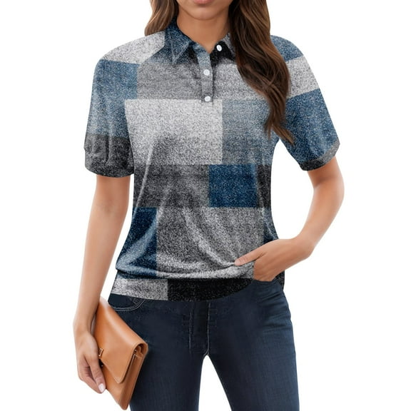 NAMTYQX Women's T-Shirts Short Sleeve Soft Womens Polo Shirts Lounge Lapel V Neck Casual Royal Blue Size XL