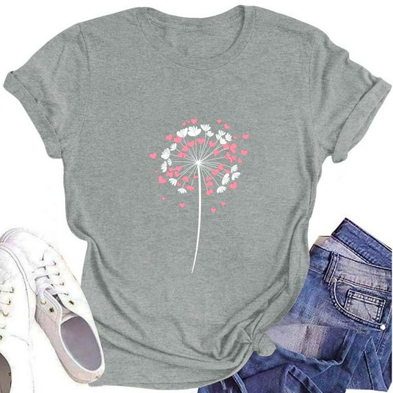 NAMTYQX Womens Blouses Print Printed Light Plus Size Scoop Neck Short Sleeve Airoft Fashion Looses Shirts for Teens Girls Gray Size S