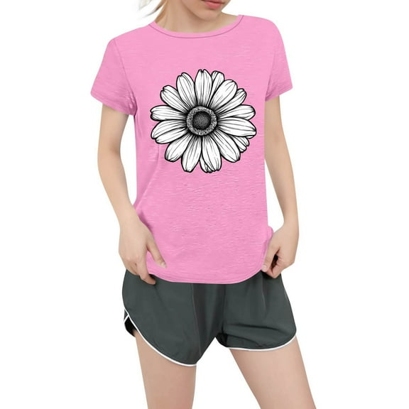 NAMTYQX Womens Short Sleeve Tops Plus Size Short Sleeve Patterns Basic Print Stretchy Round Neck Breathable Boxy Fit Short Sleeve Tops for Women Pink Size M