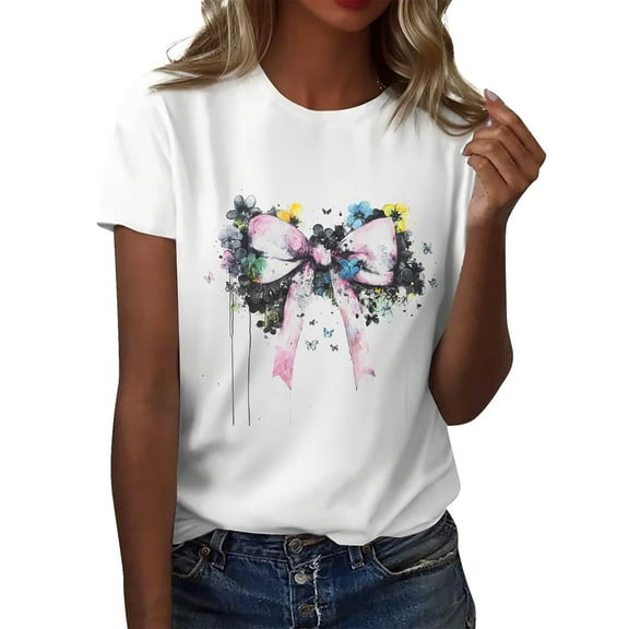 NAMTYQX Womens Summer Shirts Crewneck Boxy Fit Short Sleeve Cute Print Bedruckte Oversize Cool Lightweight Graphic Tees for Women Trendy Gray Size XL