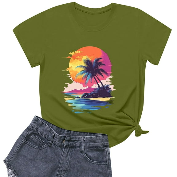 NAMTYQX Womens T Shirts Loose Fit Stretchy Plus Size Soft Print Basic mit Print Loose Fit Short Sleeve Crewneck Going Out Tops for Women Army Green Size XL