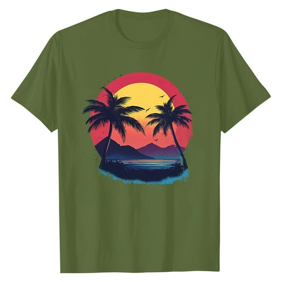 NAMTYQX Womens Tshirts Cotton Loose Fit Graphic Short Sleeve Hawaiian Loose Stretchy mit Muster Crewneck Cool Plus Size Womens Casual Tops Army Green Size M