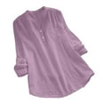 thumbnail image 1 of Sales Today Prime 2026 Fall Womens Tops Plus Women's Summer Solid Color Loose Slim V-neck Long-Sleeved Cotton and Linen Long-sleeved V-neck Top/shirt, Purple XXXXL, 1 of 8