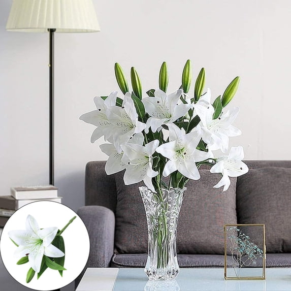 Clearance Under $3 Artificial Lily Home Decor Lily Spray Plastic For Living Room Office Desk Entryway Table Centerpiece (D) (1Pc)