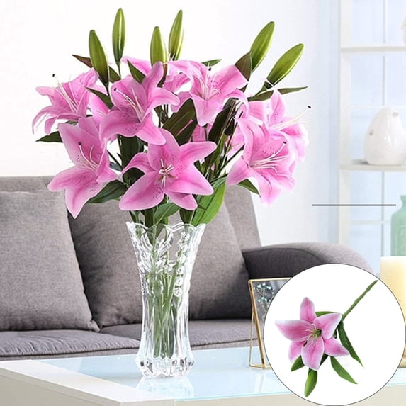 Clearance Under $3 Artificial Lily Home Decor Lily Spray Plastic For Living Room Office Desk Entryway Table Centerpiece (F) (1Pc)