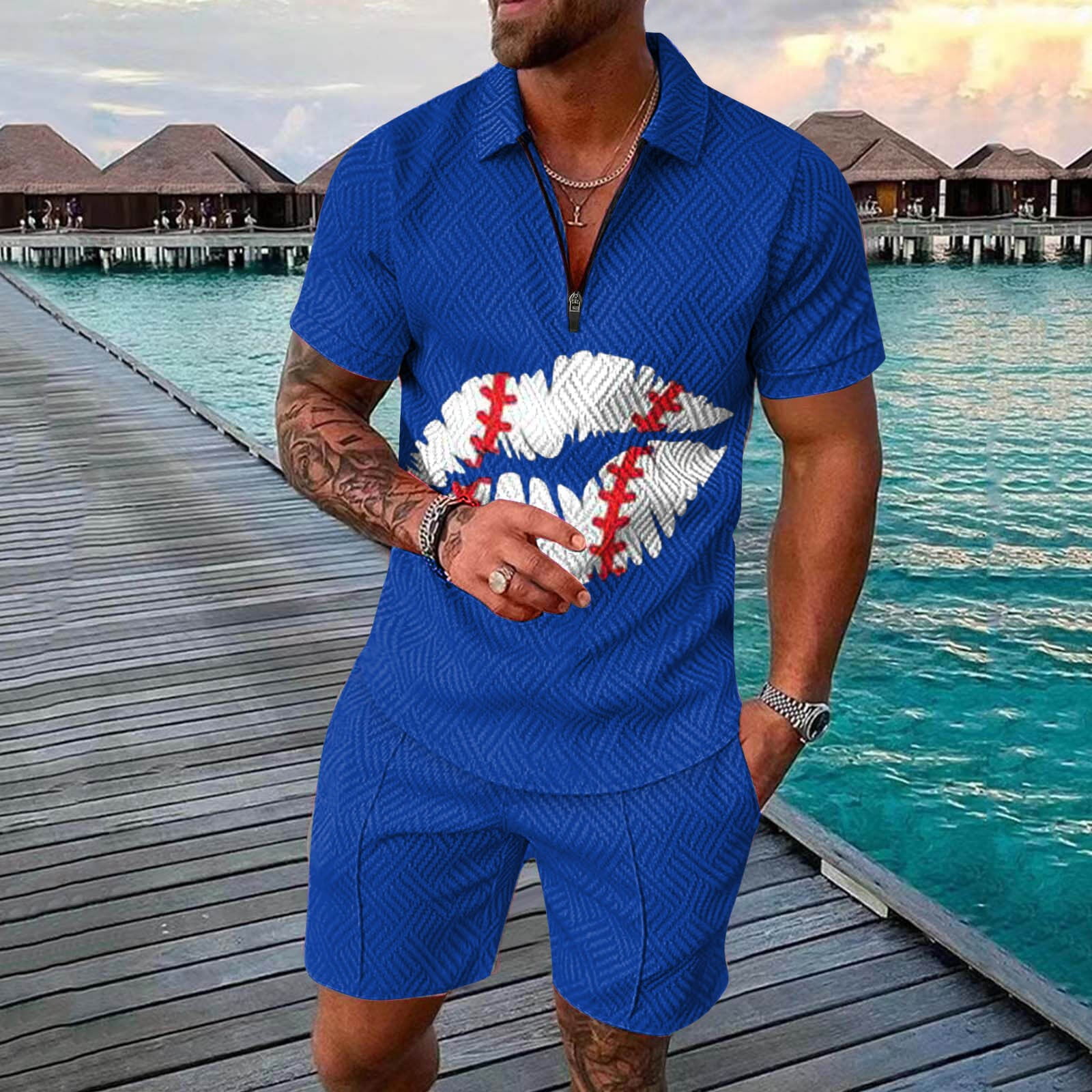 Clearance Sales Today Deals Prime Mens Matching Shirt and Shorts Set