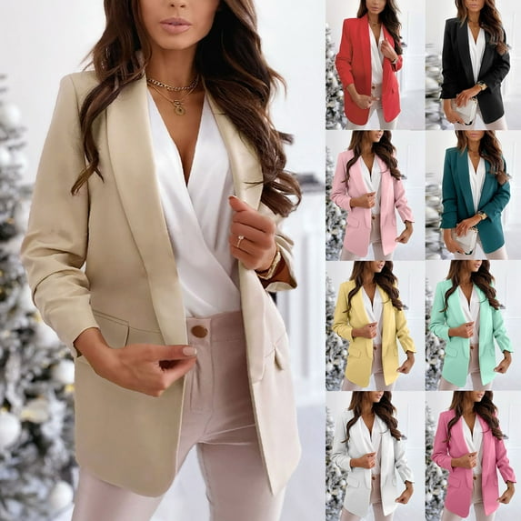 Office Blazer for Women 2024 Business Casual Long Sleeve Slim Fit Work Suit Jacket Solid Color Baggy Lapel Blazers,Hot Pink,S