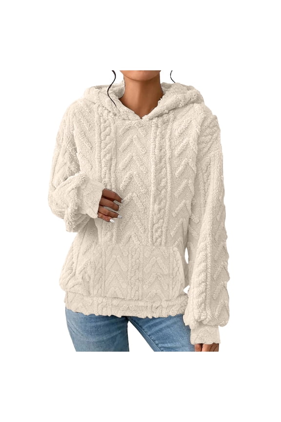 Clothing 2025 Oversized Hoodies for Women Women's 2025 Winter Solid Fuzzy Lined Long Sleeve Hoodies Flannel Thermal Pullover Tops With Pockets